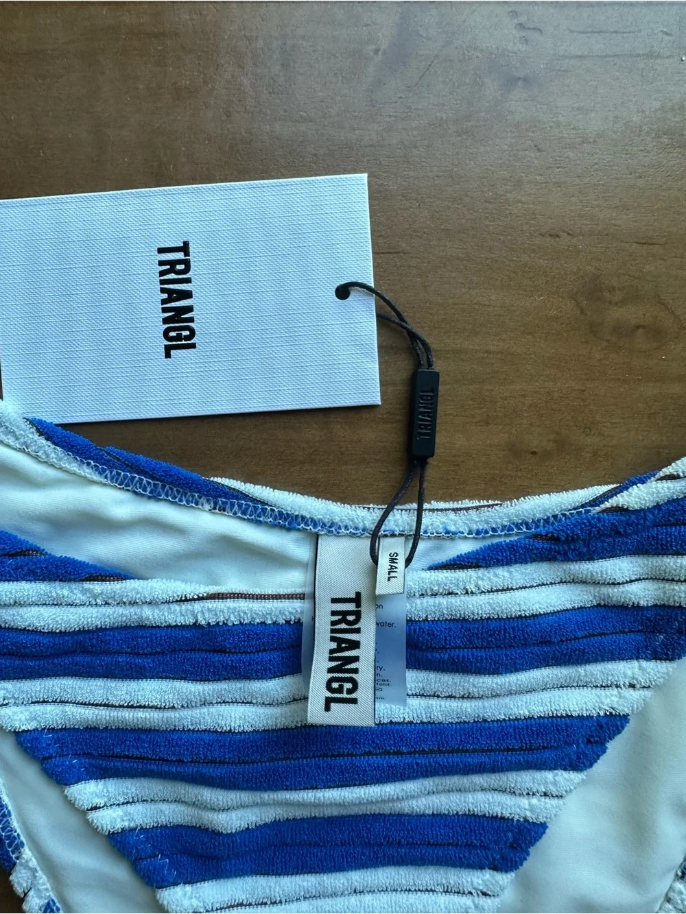 Triangl Swimwear Blue & White Striped Ribbed Bikini Top
